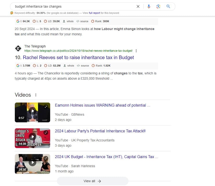 Video results rank on SERP